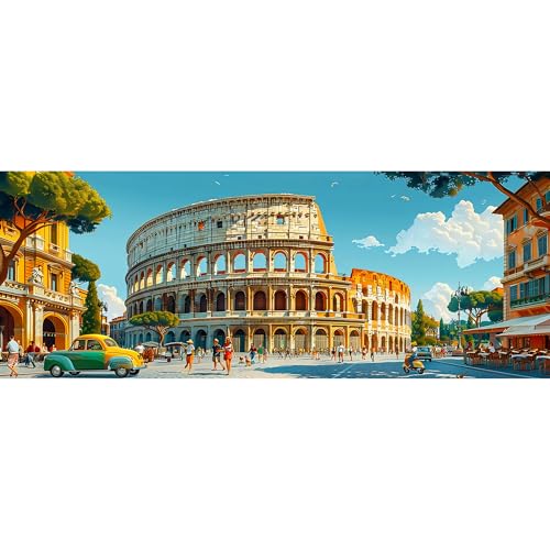Reofrey Large Diamond Art Kits for Adults Rome Street View, 12x31.5 inch Full Drill Round Rhinestone Big Diamond Painting Kit Landscape, DIY Cross Stitch Embroidery Canvas for Crafts Home Wall Decor - color: Rome Street View