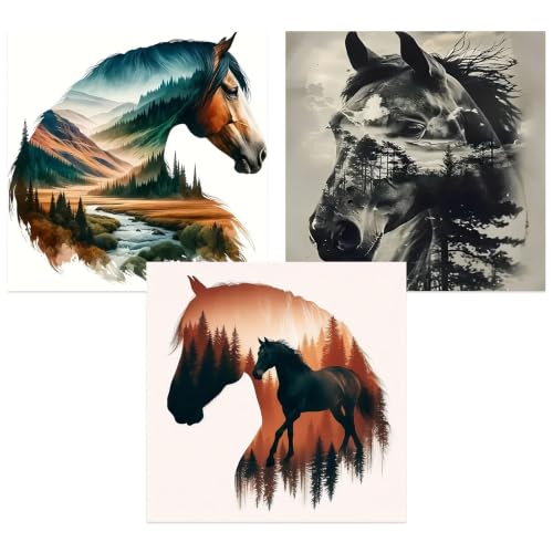 Axquilon 3 Pack Horse Diamond Art Kits for Adults 12x12 inch | Diamond Painting Kits for Adults Beginner, DIY 5D Full Drill Gem Art for Home Wall Decor - color: 3-Pack Horse