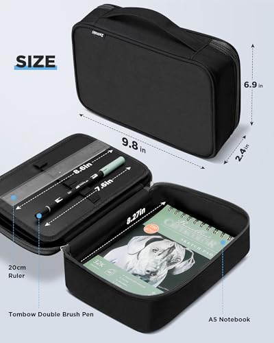 Big Capacity Storage Pouch Marker Pen Pencil Case Simple Stationery Bag Box Art Tool & Sketch Storage Boxes for Bullet Journal Middle High School Office College Student Girl Women Adult Teen - color: L Black