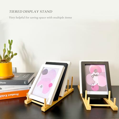 Plate Display Stands, 2 Pack 5-Slot Wooden Plate Holder Organizer | Sturdy Craft Show Display Stand for Art Prints, Book, Photo, Picture Frame, Plaque, Platter and Tabletop Decor - size: M-2 Pack