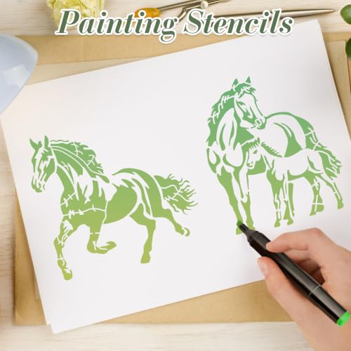 Horse Stencils for Crafts Reusable 25Pcs Stencils(6X6 Inch) | DIY Art Painting Stencil Furniture Decor Kit for Wood Embroidery Wall Silk Screen Journaling - color: Horse
