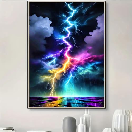Diamond Art Kits for Adults, Colorful Lightning 5D Diamond Painting | DIY Full Round Gem Crystal Art paint by Diamond Dots , Home Wall Decor 12x 16 In - color: JK550-1