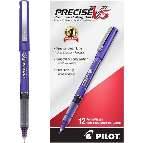 PILOT Precise V5, Extra Fine Point 0.5 mm Purple Pens, Purple, Pack of 12 - color: Purple, size: 12 Count (Pack of 1)