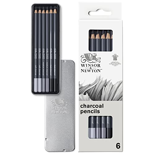 Winsor & Newton Studio Collection, 6 Count, Charcoal Pencils | Mixed Grade Charcoal Pencils, Wooden Barrels, On-The-Go Tin, High Quality Core Binder, Break-Resistant Cores & Points - style: 6 Charcoal Pencils
