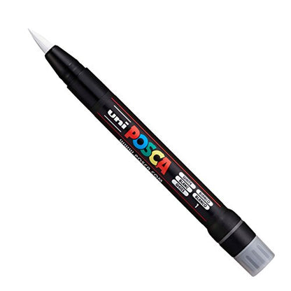 POSCA Uni PCF-350 Brush Tip Paint Marker Pen - Fabric, Glass, Metal - Black & White Set (1 of Each)