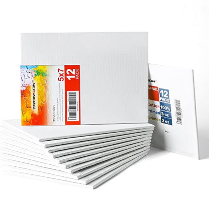 Transon 12 Pack 5x7 Inch Acrylic Painting Canvas, with Heavy Duty MDF Backing Boards, 100% Cotton Acid-Free Primed Canvas Panels for Beginners Art Crafts - size: 5*7" 12-PACK