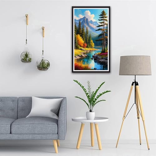 ARTGOTO Forest Mountain Diamond Painting Kit for Adults 15.7 x 27.5 Inch | Large 5D Full Square Drill Diamond Art Kit, Autumn Forest Lake DIY Gem Art Canvas with 2 Tool Sets, 30% Extra Diamonds - color: AGT014