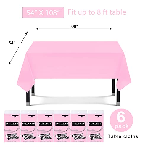 Eleclassi Pink 6 Pack Premium Disposable Plastic Tablecloth 54 x 108 in - Plastic Table Cloth Disposable for Rectangle Table up to 8 Feet - Pink Rectangle Tablecloth - color: Pink