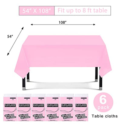Eleclassi Pink 6 Pack Premium Disposable Plastic Tablecloth 54 x 108 in - Plastic Table Cloth Disposable for Rectangle Table up to 8 Feet - Pink Rectangle Tablecloth - color: Pink