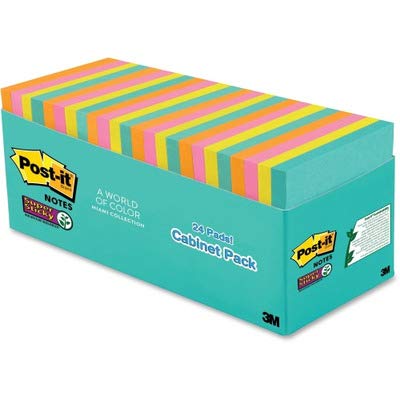 Post-it Super Sticky Notes, 3 x 3 in, Supernova Neons, 24 Pads | School Supplies and Oﬃce Supplies, 2X the Sticking Power - size: 24 Pads – 70 Sheets Each