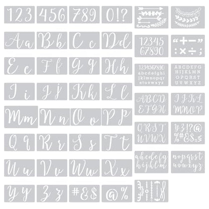 45PCS Reusable Letter Stencils, Alphabet Numbers Painting Stencil Kit | Reusable stencils with letters, numbers, and punctuation for painting on wood, fabric, chalkboards, walls, and DIY crafts