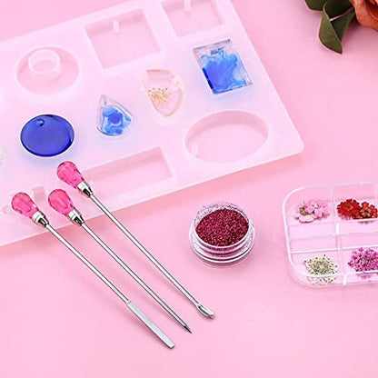 11 Pcs Silicone Resin Mold Tools Set Stirring Needle Spoon Tool Tweezers Precision Kit, Anti-Static Electronics Tweezers Set for Resin Art Crafts,Jewelry Making(Rose Red+White) - color: Rose Red & White & Black