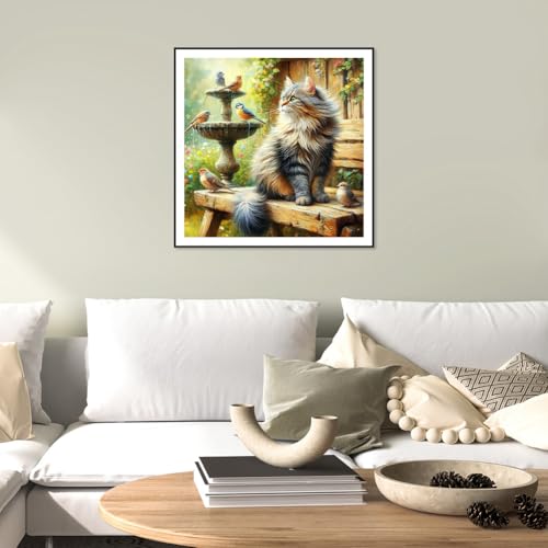 Aicomeon Cat Diamond Art Kits for Adults -Bird Diamond Painting Kits | 12x12 Inch Easy DIY for Beginners, Full Drill Round Dot Gem Art Mosaic Stress Relief Craft, Home Wall Decor Gifts - color: Cat-2