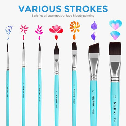 Nicpro Face Paint Brush Set, 7PCS Face & Body Painting Brushes - color: Blue