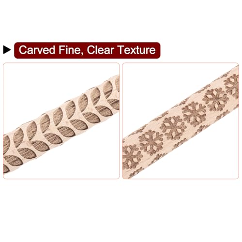 HARFINGTON 2pcs Wood Clay Roller 4"Snowflake Leaf Pattern Rolling Pins Pottery Tools Wood Grain Texture Rollers for Clay Baking Dough Playdough DIY - style: Snowflake + Leaf