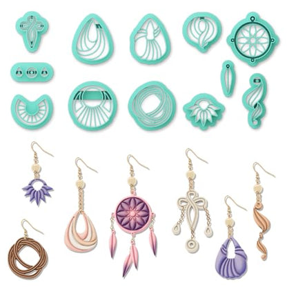 ORIGACH 12 Pcs Boho Knot Macrame Polymer Clay Cutters Set | Dream Catcher Design Clay Cutters for Polymer Clay Jewelry Earrings with a Clear Storage Box - style: Boho Knot Macrame