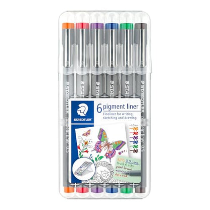 STAEDTLER 30805-SSB6 Pigment Liner Pens - Assorted Colours, 0.5 mm (Set of 6)