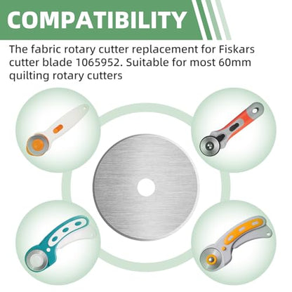 60mm Rotary Cutter Blades Replacement for Fiskars Paper Cutter, 3 Pieces | Replacement Blades Idea for Sewing, Arts And Crafts Cutting, Quilting Rotary Blades