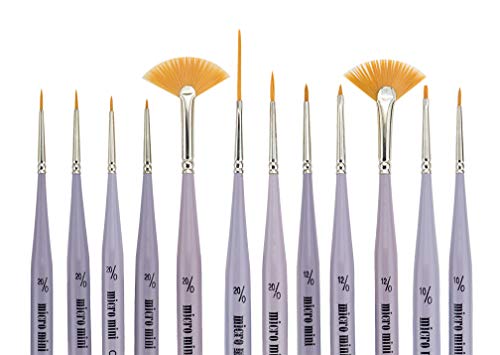 Micro Mini Fine Detail Paint Brush Set of 12 Pieces, Small Short Handle Taklon Bristles for Detailing, Paint by Number Art, Models & Nails - size: Set of 12