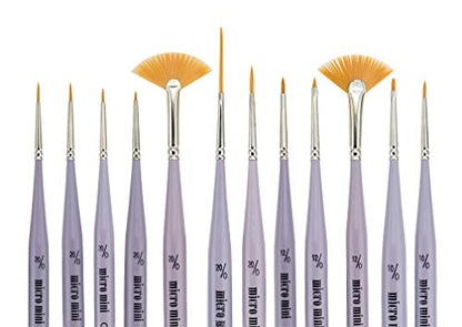 Micro Mini Fine Detail Paint Brush Set of 12 Pieces, Small Short Handle Taklon Bristles for Detailing, Paint by Number Art, Models & Nails - size: Set of 12