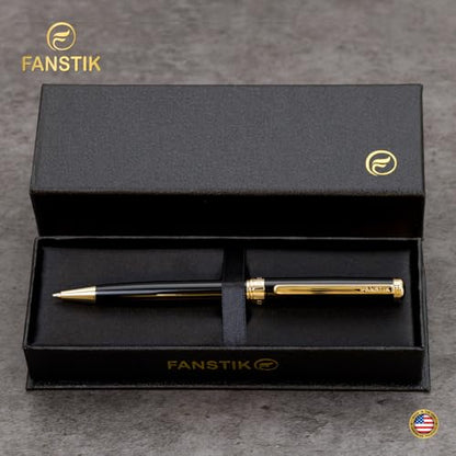 FANSTIK Customized Black & Gold Luxury ballpoint pen, fancy gift set for women, Real 24K Gold Plating, Professional executive pen gift set for men (Lux Custom-BallPoint Black-Gold) - color: B Cust-BallPoint Black-Gold