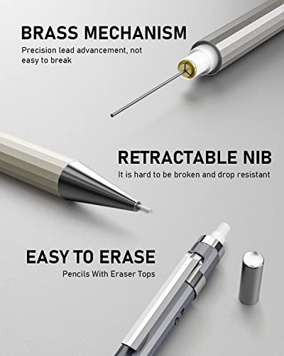 Nicpro 37PCS Art Mechanical Pencil Set, Metal Drafting Pencils 0.5 mm, 0.7 mm, 0.9 mm & 2mm Lead Pencil Holder (6B 4B 2B HB 2H 4H Colors) For Sketching Drawing With 20 Tube Lead Refills Eraser Case - style: 8 Pack （0.5mm & 0.7mm & 0.9mm & 2.0mm）