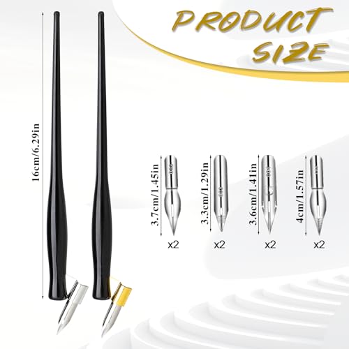 10PCS Oblique Calligraphy Dip Pen Set - 2-in-1 Drawing Pen Holder with 8 Pieces Stainless Steel Pen Replacement Nibs for Writing, Painting, Signing, Sketch - color: black
