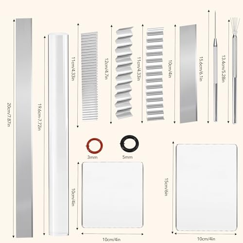 Polymer Clay Cutter Tools, Acrylic Roller Pin, 5 Pieces Flexible Clay Cutters, Ceramic Cutters Slicer Kit Clear Rectangle Sheet Press Board Wire Texture Set Needle Detail Modelling Supplies - size: 15