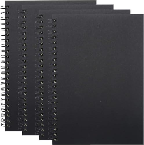 4 Pcs A5 Size Spiral Notebook, 8.3 In x 5.9 In Softcover 8mm Ruled 60 Sheets/120 Pages for Study Office, Travel and Notes (black)