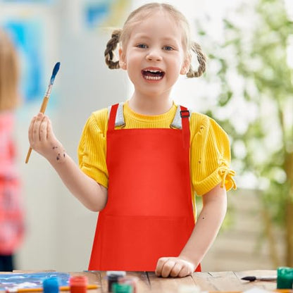 10 Pack Kids Apron Adjustable Children Apron with 2 Pockets Children Chef Painting Aprons for Cooking Baking Painting Crafts Making (Red) - color: Red