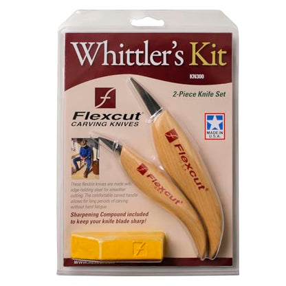 Flexcut Whittler’s Knife Kit (KN300) 2-Piece Set with KN13 & KN27 High-Carbon Steel Blades, Ergonomic Ash Wood Handles, Gold Polishing Compound, 5.2 oz, Made in USA - style: Whittler's Kit