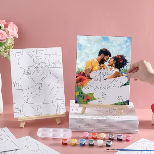 Harloon 36 Pcs 8 x 10 Inch Pre Drawn Canvas for Painting Afro Queen Pre Stretched Canvas Painting for Adults Sip and Paint Party Supplies Favor - style: Sexy Couples