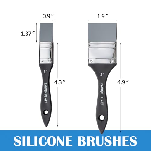 Falling in Art 2Pcs Silicone Paint Brush Set, Flat Shaped Painting Tool - size: 1''&2''
