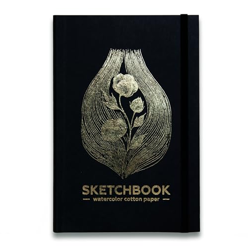Compact Watercolor Sketchbook (8×5”) – 100% Cotton Paper, 200gsm, 80 Pages – A5 Travel Watercolor Journal with Lay-Flat Binding – Durable Soft Cover (Cotton Flower) - color: Cotton Flower