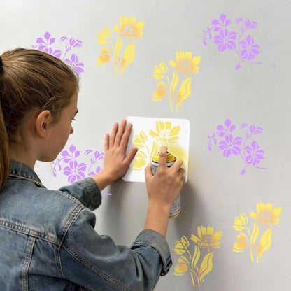 12 Pcs Large Flower Stencils for Painting, 5.12 X 5.12 Inch Flower Stencils for Crafts Reusable, Wood and Wall Stencils for Painting Large Pattern, DIY Templates Holiday Wall Paper (I) - style: I