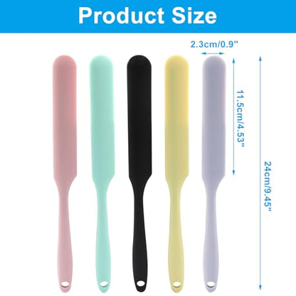 5Pcs Silica Gel Jar Scraper Spatulas, Multi-Color | 9.45 Inch, Cake Cream Butter Spatulas, Silicon Rubber, Long Handle - color: Light Green/Light Pink/Light Purple/Light Yellow/Dark Brown