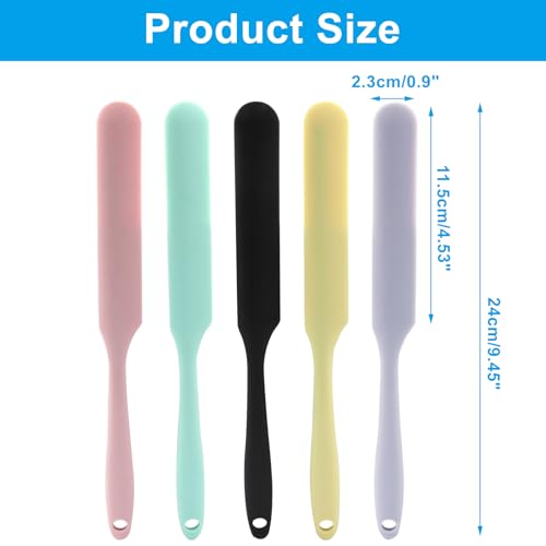 5Pcs Silica Gel Jar Scraper Spatulas, Multi-Color | 9.45 Inch, Cake Cream Butter Spatulas, Silicon Rubber, Long Handle - color: Light Green/Light Pink/Light Purple/Light Yellow/Dark Brown