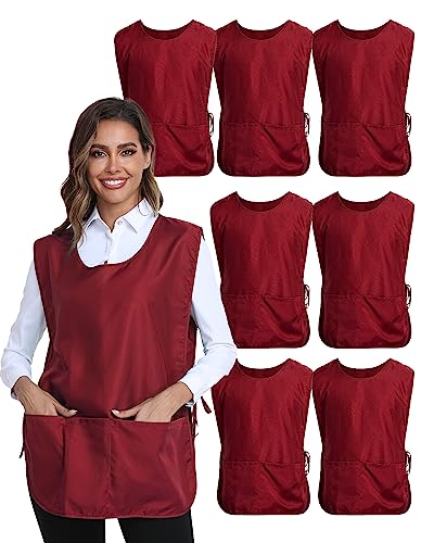 Unisex Cobbler Apron with 3 Deep Pockets, Smock Vest Apron | Multiple colors available, Blank No-Logo, Adjustable Drawstring & Side Ties, Applicable for Cooking, Kitchen,Garden, Cleaning - color: 7 Pack - Red