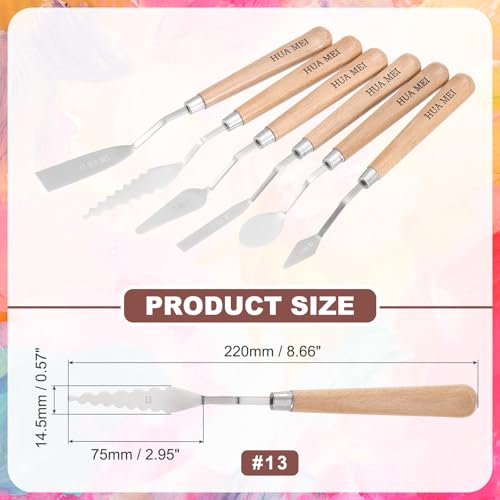 MECCANIXITY HM#13 Palette Knives 14.5mm Width Stainless Steel Spatula Painting Pallet Knife with Wood Handle for Oil Painting Acrylic Canvas Mixing Spreading - style: HM#13 + 14.5mm