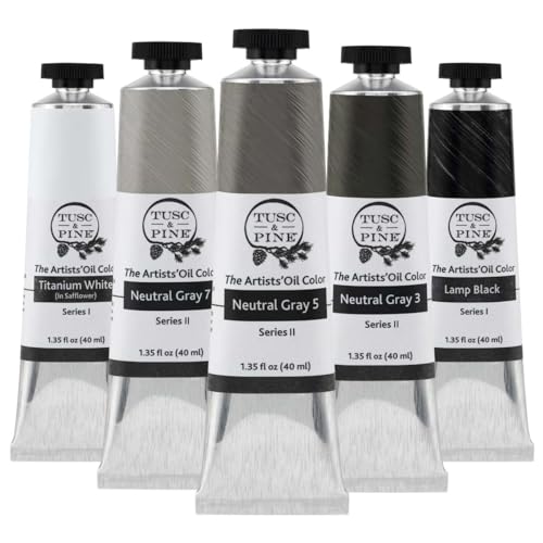 Tusc & Pine Artist Oil Paint - 40 ml Set of 5 - Greys - Non-Yellowing, Rich & Creamy Consistency, Maximum Pigment Load, Small Batch Milled Oil Paints Developed for Professional Artists - color: Greys, size: 6.76 Fl Oz (Pack of 1)