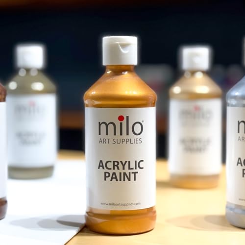 milo Metallic Acrylic Paint Set, 6 Metallic Colors, 8 oz Bottles | Safe and AP Non-Toxic, Made in the USA, Arts & Crafts Paints for Artists, Student & Hobby Painters, Paint Pack, Multi-Media - style: Metallic Set 6 x 8 oz