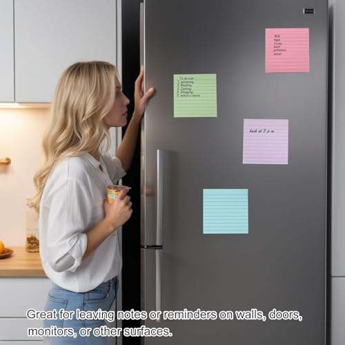 9 Pack Lined Sticky Notes with Lines 4x4 in, Large Self-Stick Note Pads | 9 Colors, Strong Adhesive, Big Rlued Memo Pads, 4x4 Sticky Notes Eeay Post for Office, School, Home Use - size: 4x4 in