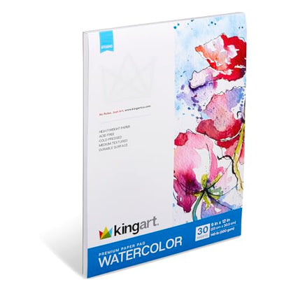 KINGART Cold-Pressed Watercolor Paper Pad – 9x12 Inch, 1-Pack – 30 Sheets, Top Fold Bound Heavyweight Acid-Free Art Pad for Painting
