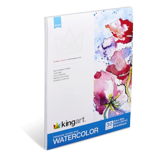 KINGART Cold-Pressed Watercolor Paper Pad – 9x12 Inch, 1-Pack – 30 Sheets, Top Fold Bound Heavyweight Acid-Free Art Pad for Painting