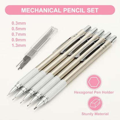 PATIKIL 0.3 mm Mechanical Pencil Set with Lead Refills, Metal Drafting Pencil Artist Lead Holder for Drawing Writing Sketching Marking Art, Silver