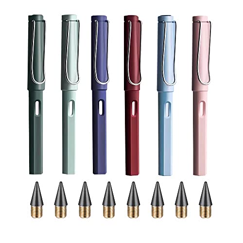 6 Sets Everlasting Pencil, Infinity Pen, NO-Sharpening Pencils for Writing Drawing Students Sustainable for Home Office School Supplies (6 Pens + 6 Erasers + 8 Replaceable Nibs) - color: Molandy