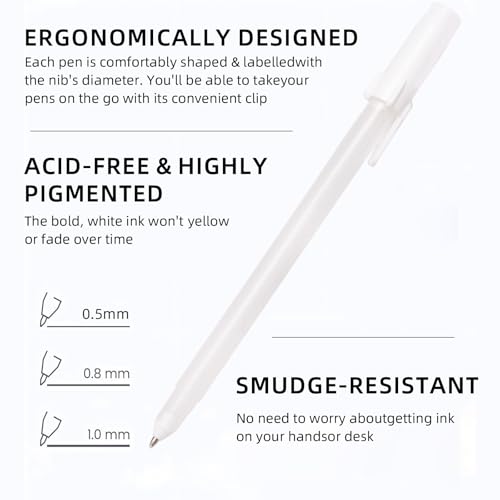 White Gel Pens, 3 Tip Sizes Pack White Ink Pen | Fine 0.5mm/Medium 0.8mm/Bold 1.0mm, For Art, Journaling, Drawing, Black Paper, Holiday Gifts & DIY Projects, DIY