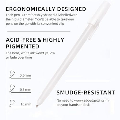 White Gel Pens, 3 Tip Sizes Pack White Ink Pen | Fine 0.5mm/Medium 0.8mm/Bold 1.0mm, For Art, Journaling, Drawing, Black Paper, Holiday Gifts & DIY Projects, DIY