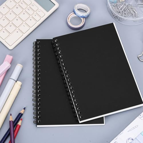 EOOUT 2 Pack Blank Spiral Notebooks B6 Sketchbooks, 140 Pages / 70 Sheets, Unlined Journals 5 x 7in 100GSM for Drawing, Art, Students, Office (Black) - color: Black