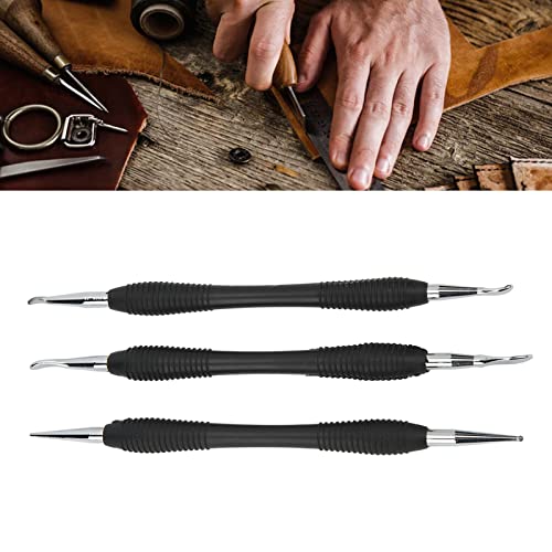 3PCS Leather Craft Modeling Tools Grooving Tools, Leather Embossing Spoons Leathercraft Modeling Carving Tools Kit, Leather Craft DIY Kit for Leather Press Rub/Edge Skiving